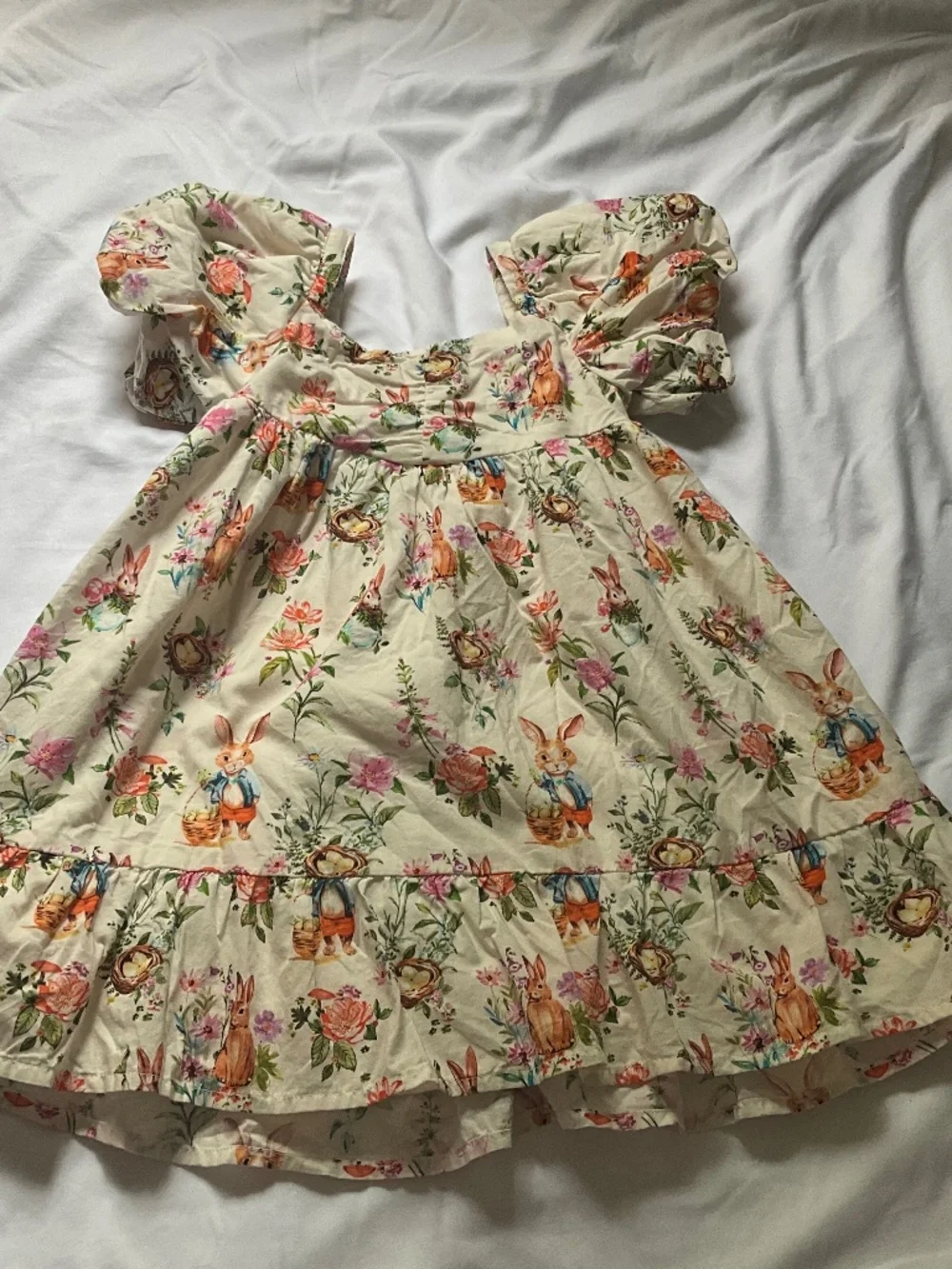 Girls Dress w/ Brown Bunnies & Flowers Sz 4t